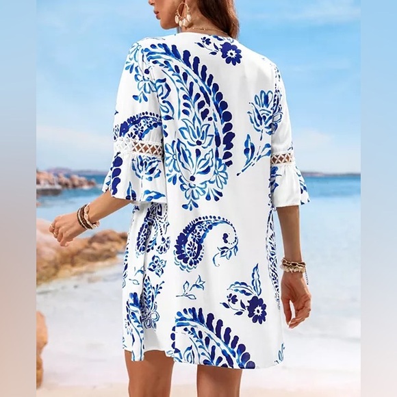 NWT CUPSHE Women's Floral Paisley Print Lace Beach Dress Sz L - Picture 7 of 7